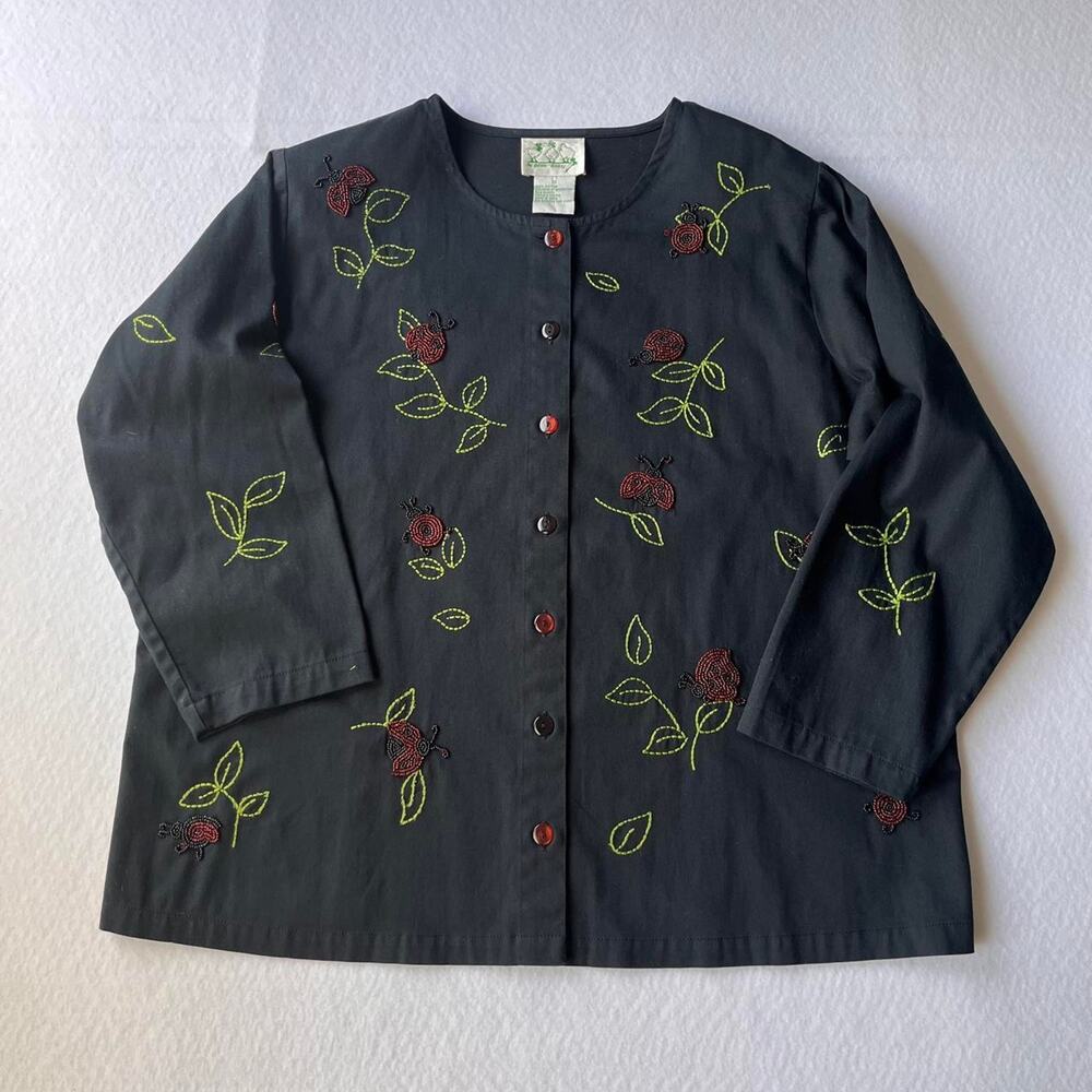90s whimsical embroidered ladybug Jacket